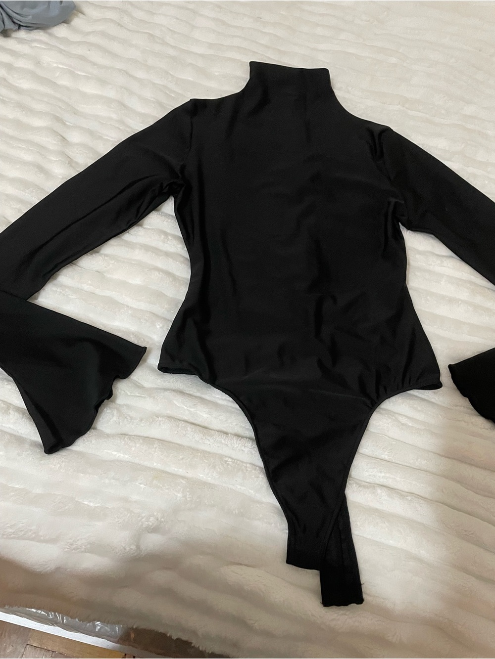 Maniere De Voir Black Long-Sleeve women’s Bodysuit with High Neck